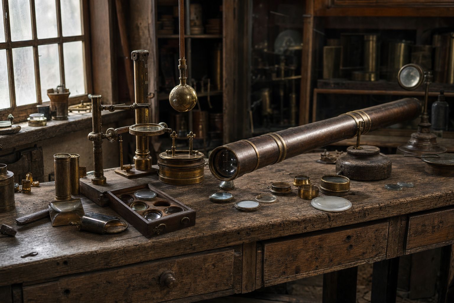 A lens, a pendulum, a graduated scale. The argument moves from the library to the bench.
