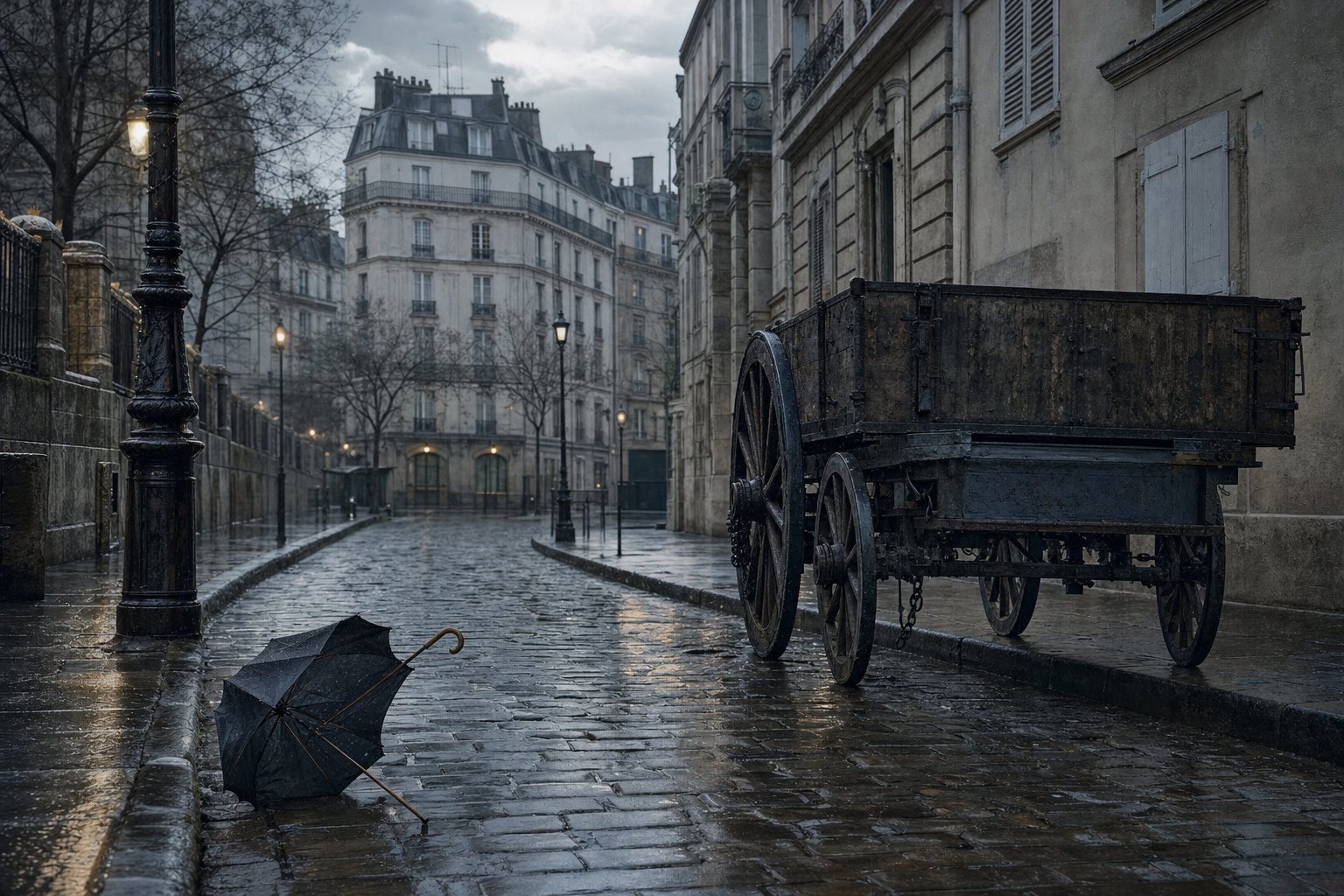 Pierre stepped into the road in the rain and was struck by a heavy horse-drawn wagon.
