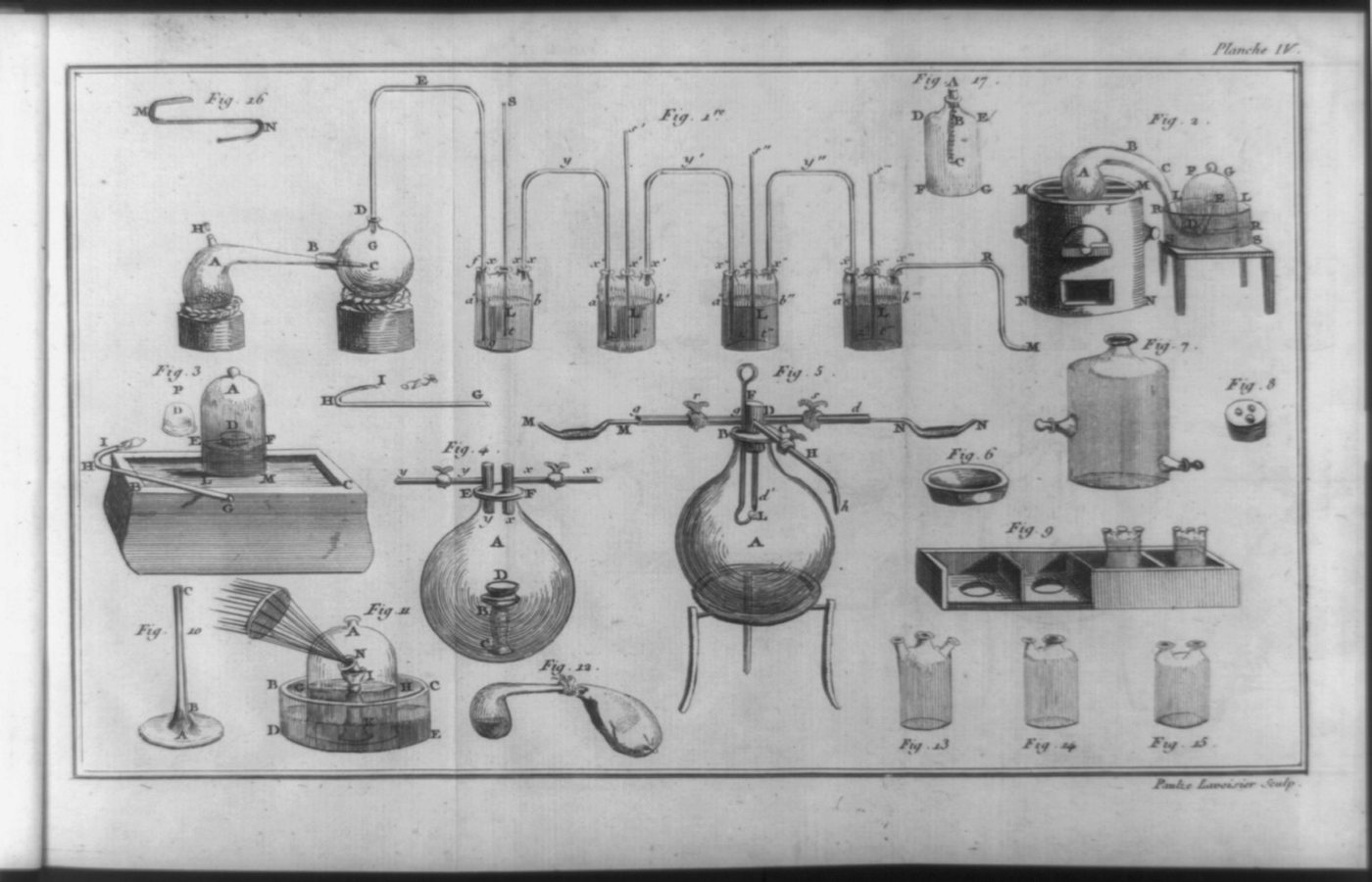 Plates from the Traité showing the combustion and mercury apparatus.
