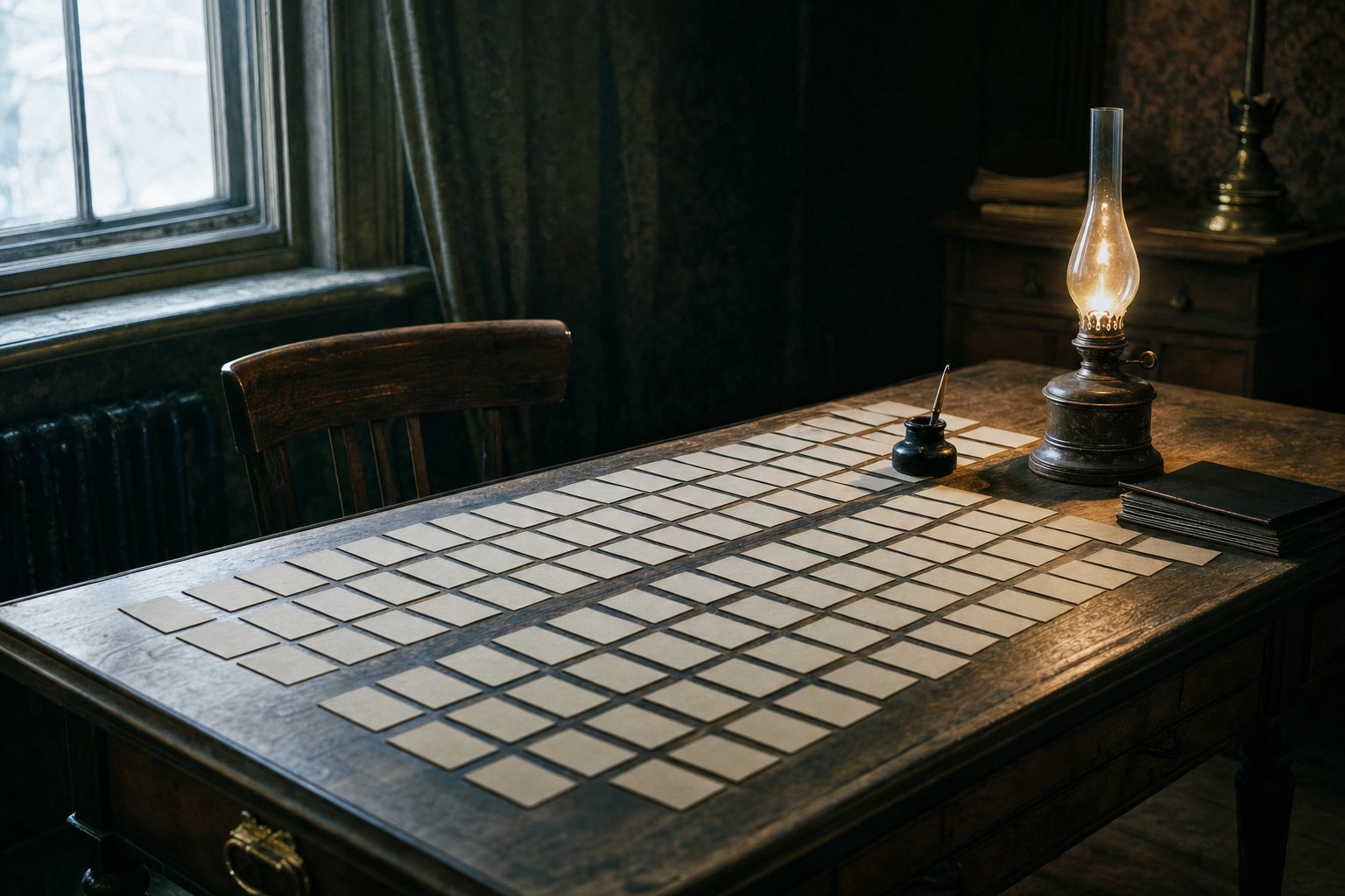One card per element: name, weight, how it behaves. Then he sorted them.