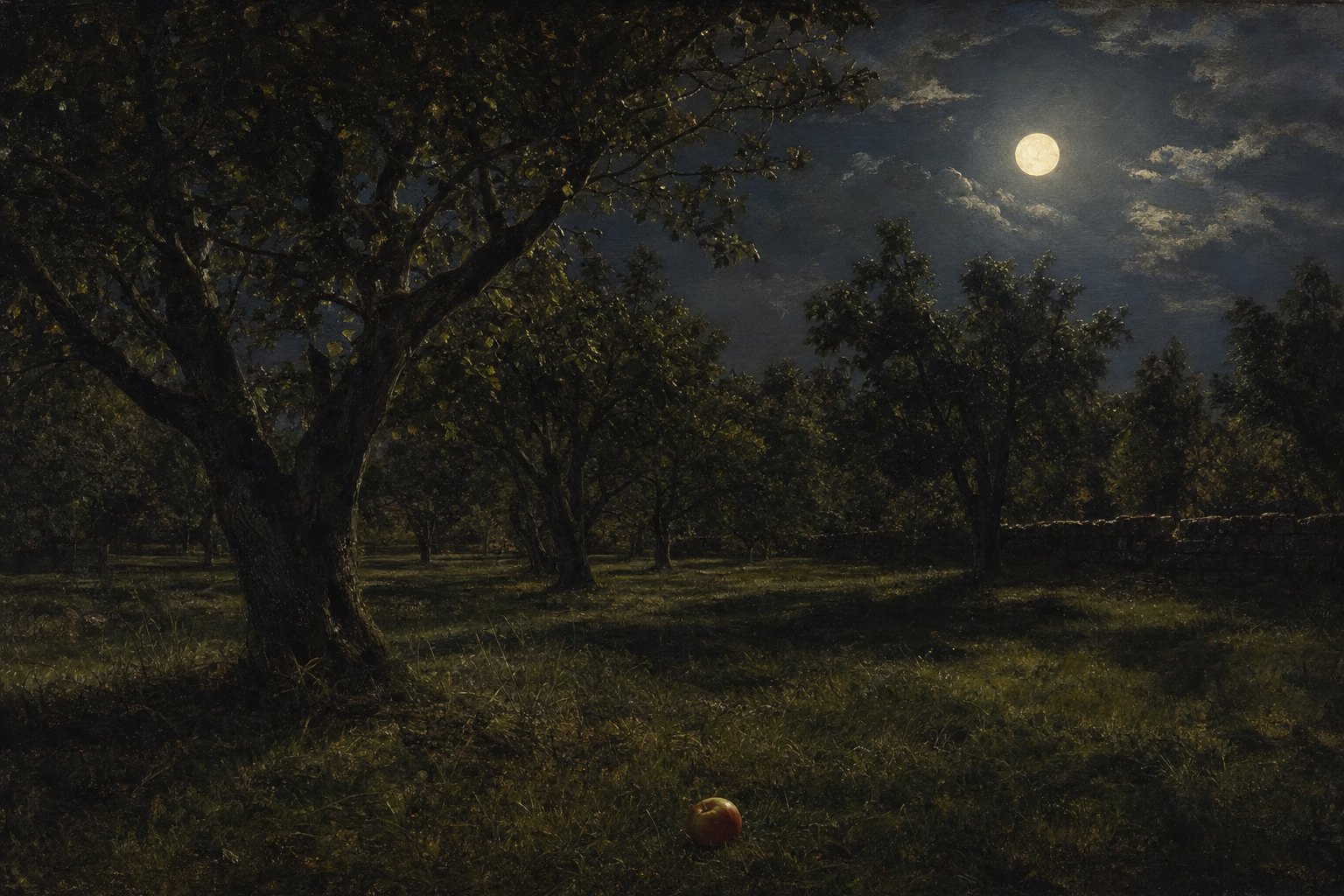 An apple falls 4.9 metres in the first second. The Moon falls too — about a millimetre and a half.